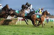 27 December 2007; Lothario with Mick Darcy fall at the first hurdle during the Paddypowerbingo.com 3 Year Old Hurdle. Leopardstown Racecourse, Leopardstown, Dublin. Picture credit: Matt Browne / SPORTSFILE