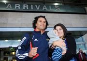 28 December 2007; Munster's new signing and New Zealand international Doug Howlett with his wife Monique and son Charles on their arrival at Cork Airport before starting the next stage of his rugby career with Munster. Cork Airport, Cork. Picture credit; Brendan Moran / SPORTSFILE *** Local Caption ***