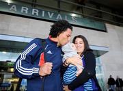 28 December 2007; Munster's new signing and New Zealand international Doug Howlett with his wife Monique and son Charles on their arrival at Cork Airport before starting the next stage of his rugby career with Munster. Cork Airport, Cork. Picture credit; Brendan Moran / SPORTSFILE *** Local Caption ***