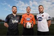 16 February 2015; Dundalk players Stephen O'Donnell, left, Paddy Barrett, and Gary Rogers, right, at an event to announce Fyffes' continued sponsorship of SSE Airtricity League champions Dundalk FC for the forthcoming 2015 season. Oriel Park, Dundalk, Co. Louth. Photo by Sportsfile