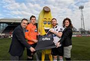 16 February 2015; Gerry Cunningham, Managing Director, Fyffes Ireland, with Dundalk players Gabriel Sava, left, and Stephen O'Donnell, Emma Hunt Duffy, Sales and Marketing Manager, Fyffes, and mascot Freddy Fyffes, at an event to announce Fyffes' continued sponsorship of SSE Airtricity League champions Dundalk FC for the forthcoming 2015 season. Oriel Park, Dundalk, Co. Louth. Photo by Sportsfile
