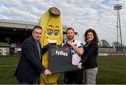16 February 2015; Gerry Cunningham, Managing Director, Fyffes Ireland, with Dundalk's Stephen O'Donnell, Emma Hunt Duffy, Sales and Marketing Manager, Fyffes, and mascot Freddy Fyffes, at an event to announce Fyffes' continued sponsorship of SSE Airtricity League champions Dundalk FC for the forthcoming 2015 season. Oriel Park, Dundalk, Co. Louth. Photo by Sportsfile