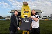 16 February 2015; Gerry Cunningham, Managing Director, Fyffes Ireland, with Dundalk's Stephen O'Donnell, and mascot Freddy Fyffes, at an event to announce Fyffes' continued sponsorship of SSE Airtricity League champions Dundalk FC for the forthcoming 2015 season. Oriel Park, Dundalk, Co. Louth. Photo by Sportsfile