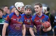 18 February 2015; UL players, all from Tipperary, from left to right, Brian Stapleton, Bill Maher, and Tommy Heffernan in conversation after victory over UCD. Independent.ie Fitzgibbon Cup Quarter-Final, UL v UCD. University of Limerick, Limerick. Picture credit: Diarmuid Greene / SPORTSFILE