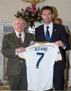 18 February 2015; The President of Ireland Michael D. Higgins with LA Galaxy team captain Robbie Keane at Áras an Uachtaráin where the President received the players and management of LA Galaxy. Áras an Uachtaráin, Phoenix Park, Dublin. Picture credit: Ray McManus / SPORTSFILE