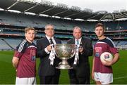 20 February 2015; The GAA and AIB today announced a unique new partnership agreement that will unite club and county for the first time under one sponsor. AIB, partner of the AIB GAA Club Championships for the last 23 years, will also now become a sponsor of the GAA All Ireland Senior Football Championships. The new agreement also sees the extension of the current sponsorship of the AIB GAA and Camogie Club Championships until March 2018.  Pictured at the announcement are, from left to right, Clare footballer Podge Collins, Bernard Byrne, Director of Retail and Business Banking, AIB, Uachtarán Chumann Lúthchleas Gael Liam Ó Néill and Kerry footballer James O’Donoghue. Croke Park, Dublin. Picture credit: Ramsey Cardy / SPORTSFILE