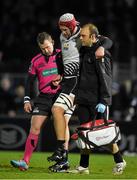 20 February 2015; Michele Sutto, Zebre, is assisted from the pitch by referee Nigel Owen. Guinness PRO12, Round 15, Leinster v Zebre. RDS, Ballsbridge, Dublin. Picture credit: Stephen McCarthy / SPORTSFILE