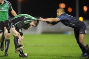4 January 2008; Aidan Wynne, Connacht, is tackled by Nathan Brew, Llanelli Scarlets. Magners League, Connacht Rugby v Llanelli Scarlets, Sportsground, Galway. Picture credit: Matt Browne / SPORTSFILE