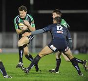 4 January 2008; Matt Mostyn, Connacht, is tackled by Regan King, Llanelli Scarlets. Magners League, Connacht Rugby v Llanelli Scarlets, Sportsground, Galway. Picture credit: Matt Browne / SPORTSFILE