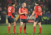 27 December 2007; Munster out-half Paul Warwick in conversation with centre's Lifeimi Mafi, 12, and Kieran Lewis. Magners League, Munster v Connacht, Musgrave Park, Cork. Picture credit; Brendan Moran / SPORTSFILE