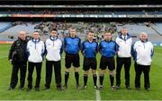15 February 2015; Team of officials, from left, Noel Mullaney, sideline official, Martin Currans, Tom Kane,  Declan O'Driscoll, standby referee, John Keane, Referee,  Rory McGann, linesman, Shane Carr and Tom Lane. AIB GAA Hurling All-Ireland Junior Club Championship Final, Bennettsbridge v Fullen Gaels, Croke Park, Dublin. Picture credit: Oliver McVeigh / SPORTSFILE