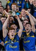 21 February 2015; Thurles CBS captain Ronan Teehan lifts the Dr. Harty Cup after the game. Dr. Harty Cup Final, Thurles CBS v St Francis College, Rochestown. Mallow GAA Complex, Mallow, Co. Cork. Picture credit: Piaras Ó Mídheach / SPORTSFILE