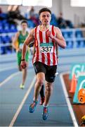 21 February 2015; Harry Purcell, Trim AC, on his way to winning his Men's 400m Heat during Day 1 of the GloHealth Senior Indoor Championships. Athlone International Arena, Athlone, Co.Westmeath. Picture credit: Pat Murphy / SPORTSFILE