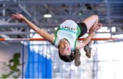 21 February 2015; Cathriona Farrell, Craughwell AC, on her way to winning the Women's High Jump event during Day 1 of the GloHealth Senior Indoor Championships. Athlone International Arena, Athlone, Co.Westmeath. Picture credit: Pat Murphy / SPORTSFILE