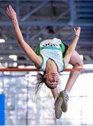 21 February 2015; Cathriona Farrell, Craughwell AC, on her way to winning the Women's High Jump event during Day 1 of the GloHealth Senior Indoor Championships. Athlone International Arena, Athlone, Co.Westmeath. Picture credit: Pat Murphy / SPORTSFILE