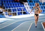 21 February 2015; Maria McCambridge, Dundrum South Dublin AC, on her way to winning the Women's 3,000m event during Day 1 of the GloHealth Senior Indoor Championships. Athlone International Arena, Athlone, Co.Westmeath. Picture credit: Pat Murphy / SPORTSFILE