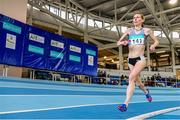 21 February 2015; Maria McCambridge, Dundrum South Dublin AC, on her way to winning the Women's 3,000m event during Day 1 of the GloHealth Senior Indoor Championships. Athlone International Arena, Athlone, Co.Westmeath. Picture credit: Pat Murphy / SPORTSFILE