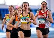 21 February 2015; Ciara Everard, UCD AC, centre, on her way to winning her Women's 800m Heat during Day 1 of the GloHealth Senior Indoor Championships. Athlone International Arena, Athlone, Co.Westmeath. Picture credit: Pat Murphy / SPORTSFILE