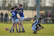 21 February 2015;Thurles CBS players from left, Robbie Long, Ronan Teehan and Dillion Quirke celebrate after the game. Dr. Harty Cup Final, Thurles CBS v St Francis College, Rochestown. Mallow GAA Complex, Mallow, Co. Cork. Picture credit: Piaras Ó Mídheach / SPORTSFILE