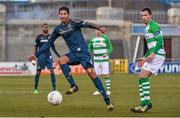 21 February 2015; Omar Gonzales, LA Galaxy, in action against Keith Fahey, Shamrock Rovers. Pre-Season Friendly, Shamrock Rovers v LA Galaxy, Tallaght Stadium, Tallaght, Co. Dublin. Picture credit: David Maher / SPORTSFILE