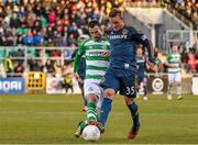 21 February 2015; Keith Fahey, Shamrock Rovers, in action against Mika Varynen, LA Galaxy. Pre-Season Friendly, Shamrock Rovers v LA Galaxy, Tallaght Stadium, Tallaght, Co. Dublin. Picture credit: David Maher / SPORTSFILE