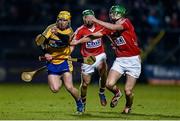 21 February 2015; Colm Galvin, Clare, in action against Seamus Harnedy, right, and Daniel Kearney, Cork. Allianz Hurling League Division 1A, round 2, Cork v Clare, Páirc Uí Rinn, Cork. Picture credit: Diarmuid Greene / SPORTSFILE