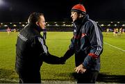 21 February 2015; Clare manager Davy Fitzgerald and Cork manager Jimmy Barry Murphy exchange a handshake after the game. Allianz Hurling League Division 1A, round 2, Cork v Clare, Páirc Uí Rinn, Cork. Picture credit: Diarmuid Greene / SPORTSFILE