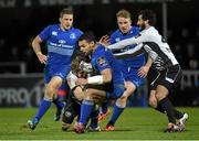 20 February 2015; Ben Te'o, Leinster, supported by team-mates Jimmy Gupperth, left, and Luke Fitzgerald, is tackled by Mirco Bergamasco and Alberto Chillon, right, Zebre. Guinness PRO12, Round 15, Leinster v Zebre. RDS, Ballsbridge, Dublin. Picture credit: Pat Murphy / SPORTSFILE