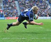 12 January 2008; Leinster's Luke Fitzgerald dives for the line on his way to scoring his and his side's second try against Toulouse. Heineken Cup, Pool 6, Round 5, Leinster v Toulouse, RDS, Dublin. Picture credit; Brendan Moran / SPORTSFILE