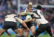 12 January 2008; Luke Fitzgerald, Leinster, is tackled by William Servat, left, and Yannick Nyanga, Toulouse. Heineken Cup, Pool 6, Round 5, Leinster v Toulouse, RDS, Dublin. Picture credit; Brendan Moran / SPORTSFILE *** Local Caption ***