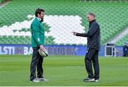 14 February 2015; Ireland head coach Joe Schmidt in conversation with Jared Payne, left, before the game. RBS Six Nations Rugby Championship, Ireland v France. Aviva Stadium, Lansdowne Road, Dublin. Picture credit: Brendan Moran / SPORTSFILE