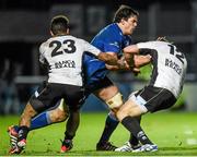 20 February 2015; Mike McCarthy, Leinster, is tackled by David Odiete, left, and Matteo Pratichetti, Zebre. Guinness PRO12, Round 15, Leinster v Zebre. RDS, Ballsbridge, Dublin. Picture credit: Pat Murphy / SPORTSFILE