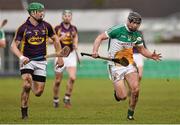 22 February 2015; Dan Currams, Offaly, in action against Matthew O'Hanlon, Wexford. Allianz Hurling League, Division 1B, Round 2, Offaly v Wexford, O'Connor Park, Tullamore, Co. Offaly. Picture credit: David Maher / SPORTSFILE