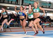 22 February 2015; Kelly Proper, Ferrybank AC, on her way to winning the Women's 60m Final event during Day 2 of the GloHealth Senior Indoor Championships. Athlone International Arena, Athlone, Co. Westmeath. Picture credit: Pat Murphy / SPORTSFILE