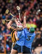 22 February 2015; Cian O'Callaghan, left, and Michael Carton, Dublin, in action against Richie Hogan, Kilkenny. Allianz Hurling League, Division 1A, Round 2, Kilkenny v Dublin. Nowlan Park, Kilkenny. Picture credit: Stephen McCarthy / SPORTSFILE