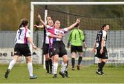 22 February 2015; Aisling Frawley, Wexford Youths, celebrates after scoring her first goal against Raheny United with team-mate Carol Breen and Becky Cassin, 7. Continental Tyres Women's National League, Wexford Youths v Raheny United, Ferrycarraig Park, Wexford. Picture credit: Matt Browne / SPORTSFILE