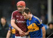 22 February 2015; Conor O'Brien, Tipperary, shakes hands with Iarla Tannian, Galway at the end of the game. Allianz Hurling League, Division 1A, Round 2, Tipperary v Galway, Semple Stadium, Thurles, Co. Tipperary. Picture credit: Ray Ryan / SPORTSFILE