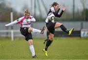 22 February 2015; Nicola Sinnott, Wexford Youths, in action against Katie McCabe, Raheny United. Continental Tyres Women's National League, Wexford Youths v Raheny United, Ferrycarraig Park, Wexford. Picture credit: Matt Browne / SPORTSFILE