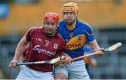 22 February 2015; Iarla Tannian, Galway, and Séamus Callan jostle for position ahead of a sideline cut. Allianz Hurling League, Division 1A, Round 2, Tipperary v Galway. Semple Stadium, Thurles, Co. Tipperary. Picture credit: Piaras Ó Mídheach / SPORTSFILE