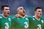 14 February 2015; Ireland's Peter O'Mahony, left, Simon Zebo, centre, and Robbie Henshaw. RBS Six Nations Rugby Championship, Ireland v France. Aviva Stadium, Lansdowne Road, Dublin. Picture credit: Ramsey Cardy / SPORTSFILE