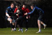 23 February 2015; Leinster's Colm O'Shea is tackled by Aaron Dundon, right, and Rhys Ruddock during squad training. UCD, Belfield, Dublin. Picture credit: Stephen McCarthy / SPORTSFILE