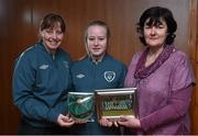 23 February 2015; Lauren Kelly, Republic of Ireland, receives her international cap from team manager Sharon Boyle and Frances Smith, WFAI. Republic of Ireland Under 16 Squad Caps Presentation, Board Room, Gannon Park, Malahide, Co. Dublin. Picture credit: David Maher / SPORTSFILE