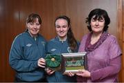 23 February 2015; Chloe Connolly, Republic of Ireland, receives her international cap from team manager Sharon Boyle and Frances Smith, WFAI. Republic of Ireland Under 16 Squad Caps Presentation, Board Room, Gannon Park, Malahide, Co. Dublin. Picture credit: David Maher / SPORTSFILE