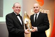 11 January 2007; Paul Doolin, right, Drogheda United manager, is presented with the eircom / Soccer Writers Association of Ireland (SWAI) Personality of the Year of the Year Award for 2007 by Padraig Corkery, left, Head of Sponsorship, eircom. eircom / SWAI Awards Banquet 2007, Radisson SAS Royal Hotel, Golden Lane, Dublin. Picture credit: David Maher / SPORTSFILE