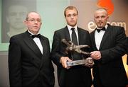 11 January 2007; Brian Murphy, Bohemians, centre, is presented with the eircom / Soccer Writers Association of Ireland (SWAI), goalkeeper of the Year Award for 2007 by Padraig Corkery, left, head of sponsorship, eircom and Stephen Henderson. eircom / SWAI Awards Banquet 2007, Radisson SAS Royal Hotel, Golden Lane, Dublin. Picture credit: David Maher / SPORTSFILE