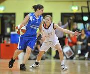 13 January 2008; Kirstin Zompetti, Waterford Wildcats, in action against Becky Woods, DCU Mercy. Women's SuperLeague National Cup Semi-Final 2008, Waterford Wildcats v DCU Mercy, Dublin, National Basketball Arena, Tallaght, Dublin. Picture credit: Brendan Moran / SPORTSFILE  *** Local Caption ***