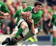 5 February 2000; Brian O'Driscoll, Ireland, is tackled by Mike Tindall, England. Six Nations Rugby International, England v Ireland, Twickenham, London, England. Picture credit: Matt Browne / SPORTSFILE