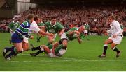 20 October 2001; Ireland's Keith Wood goes over for a try. Ireland v England, Six Nations Championship, Lansdowne Road, Dublin. Picture credit: Brendan Moran / SPORTSFILE