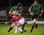 18 January 2008; Andrew Farley, Connacht Rugby, is tackled by Nicolas Le Roux, Brive. European Challenge Cup, Pool 3, Round 6, Connacht Rugby v Brive, Sportsground, Galway. Picture credit; Matt Browne / SPORTSFILE