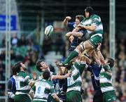 19 January 2008; Marco Wentzel, Leicester Tigers, takes the ball in the lineout against Malcolm O'Kelly, Leinster. Heineken Cup, Pool 6, Round 6, Leicester Tigers v Leinster, Welford Road, Leicester, England. Picture credit; Matt Browne / SPORTSFILE